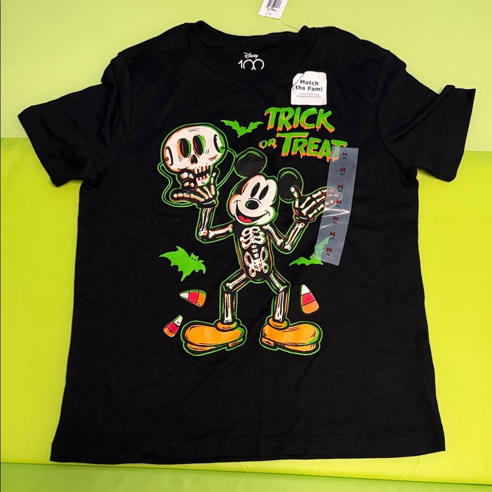 Disney Black Halloween T-Shirt with Skeleton Design
